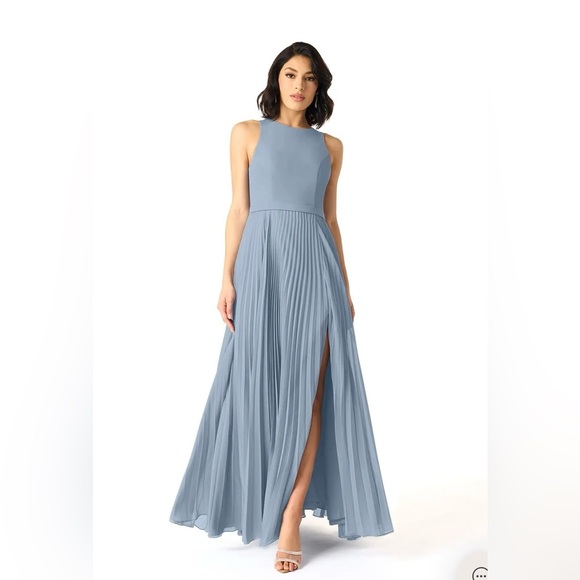 Azazie Lindie bridesmaid dress NWT size A8 dusty blue - Picture 2 of 10